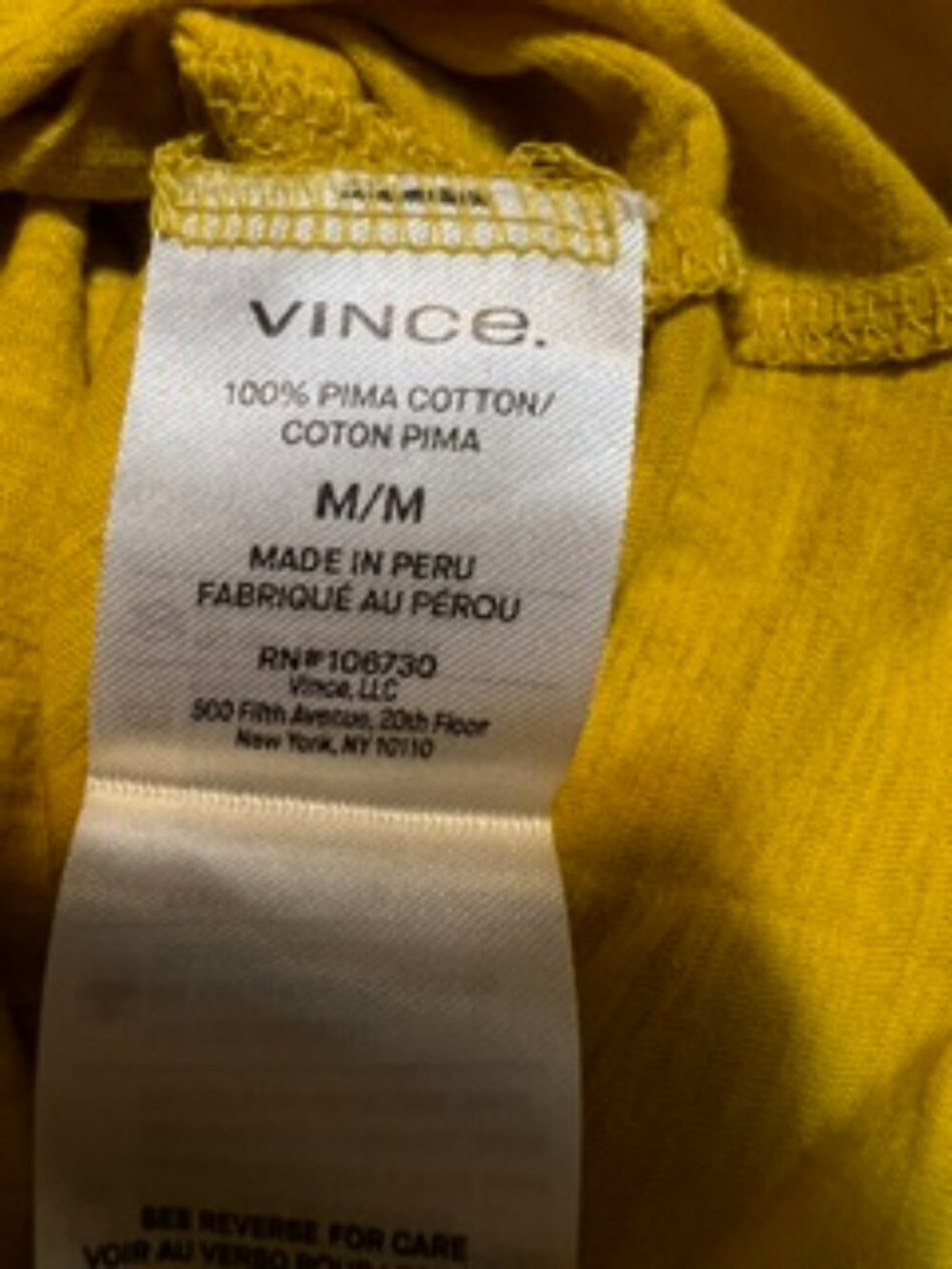 NWOT Women's Vince Mustard Yellow Cotton Crew Neck Tee Size Medium - Picture 3 of 6